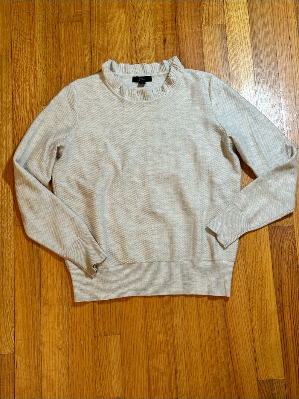 J.CREW Wool Blend Ruffle Neck Textured Sweater Ivory/Oatmeal ~ light grayXS (c5)